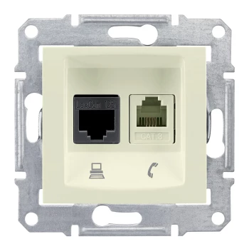 Розетка телефонная+компьютерная RJ-11/RJ-45 кат. 6e, Бежевый, серия Sedna, Schneider Electric
