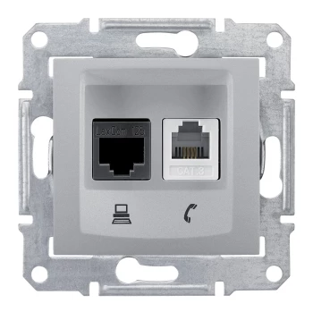 Розетка телефонная+компьютерная RJ-11/RJ-45 кат. 6e, Алюминий, серия Sedna, Schneider Electric